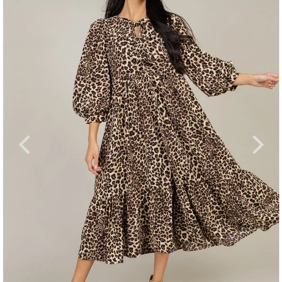 JODIFL gorgeous Bow Midi Dress Leopard Small~NWOT’S - Picture 10 of 12